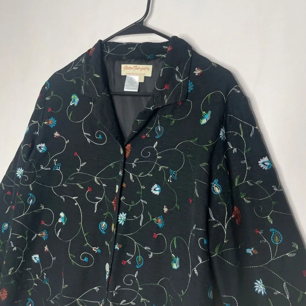 Silk Embroidered Button Down Blouse Jacket Floral Fairy Grunge Cottagecore Top L
